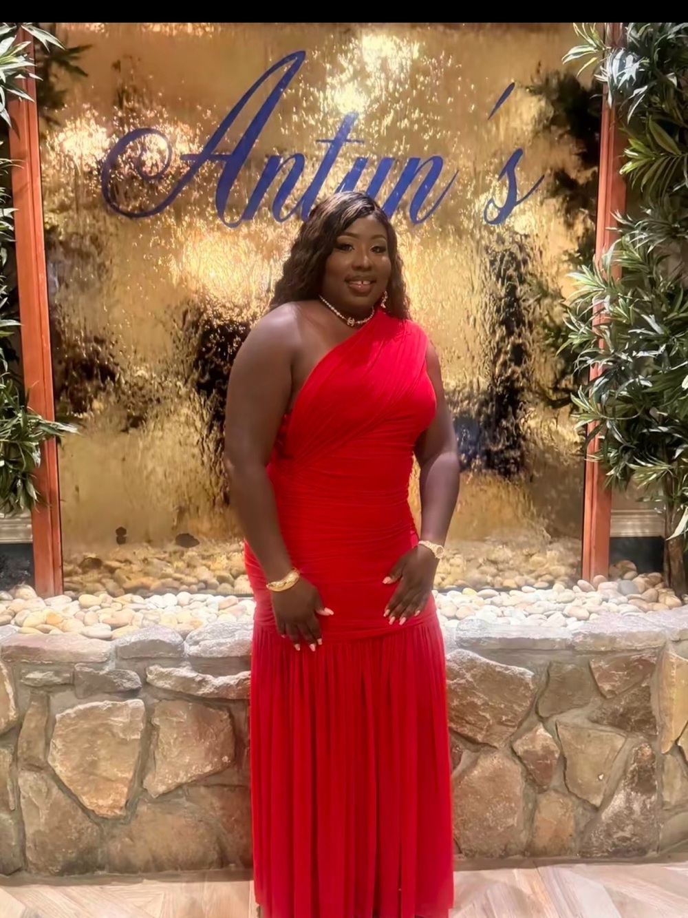 Elegant One-Shoulder Red Evening Dress